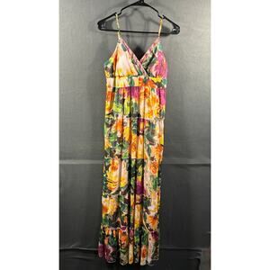 VTG candies Y2K women babydoll macxi dress large yellow flowers tiered peasant